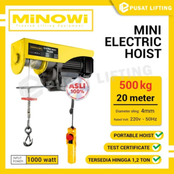 MINOWI Mini Electric Hoist Katrol Listrik 500 Kg x 20 Meter - 01