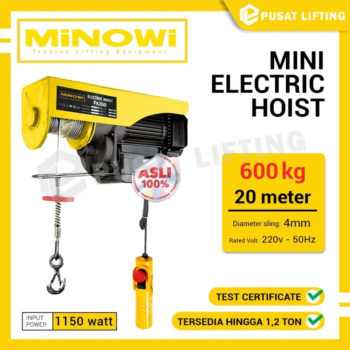 MINOWI Mini Electric Hoist Katrol Listrik 600 Kg x 20 Meter