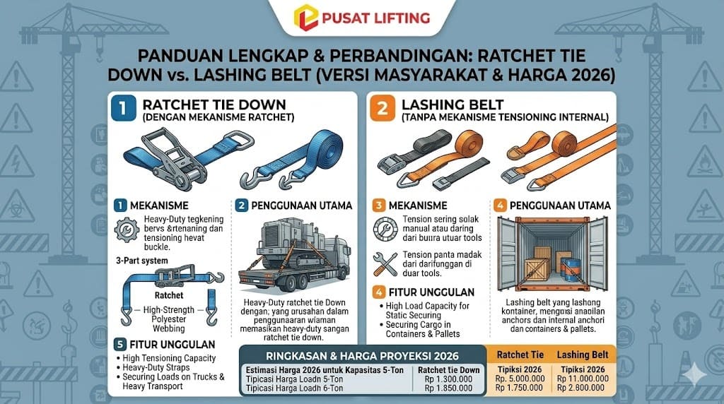 Ratchet Tie Down vs Lashing Belt: Perbedaan, Fungsi & Harga 2026